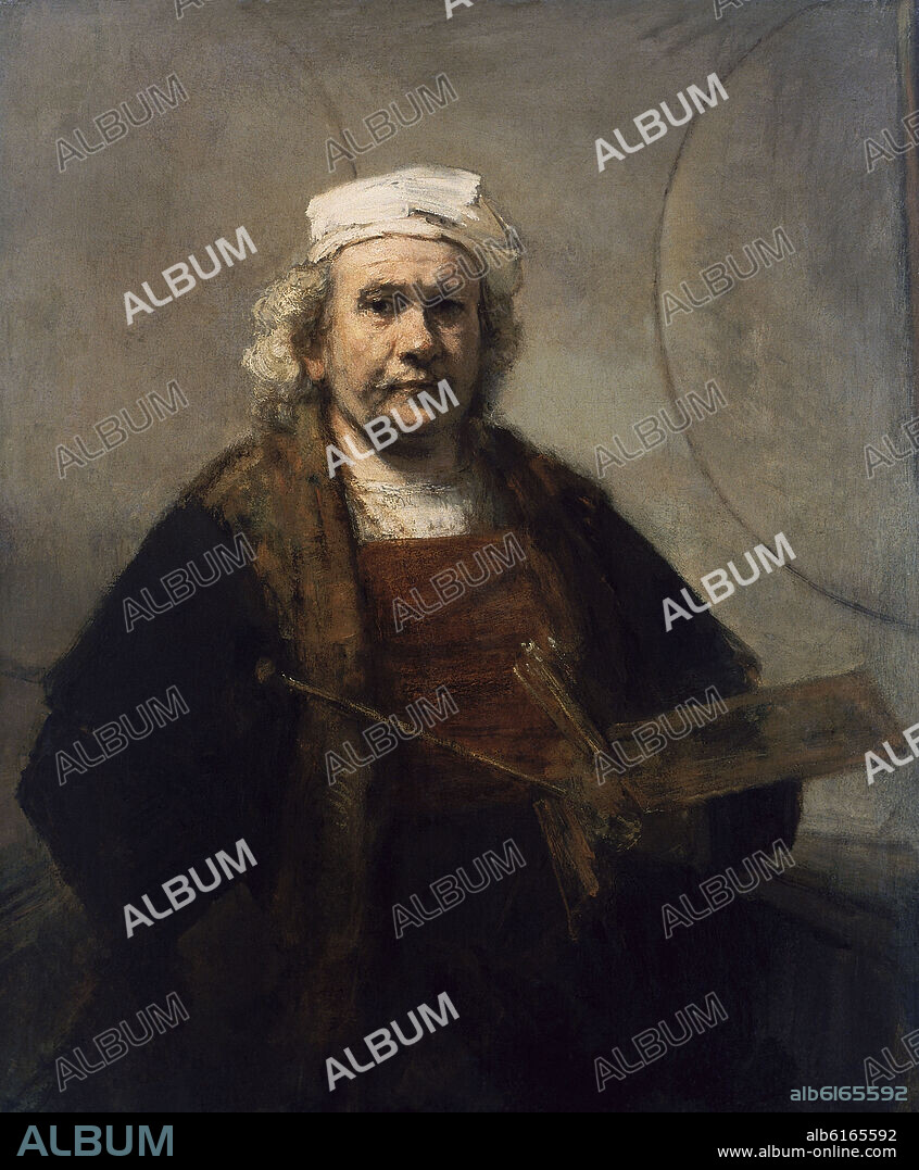 REMBRANDT HARMENSZOON VAN RIJN. Dutch school. Self Portrait with Two Circles. c.1665-1669. Oil on canvas (11.3 x 94 cm). London, Kenwood House.