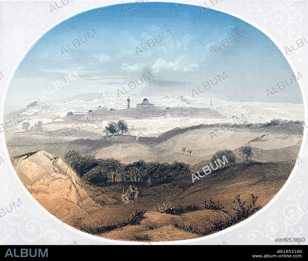 Jerusalem engraved by A.H. Payne after Alexius Geyer frontis of 19th century book The Life of Our Lord and Saviour Jesus Christ by Rev John Fleetwood.