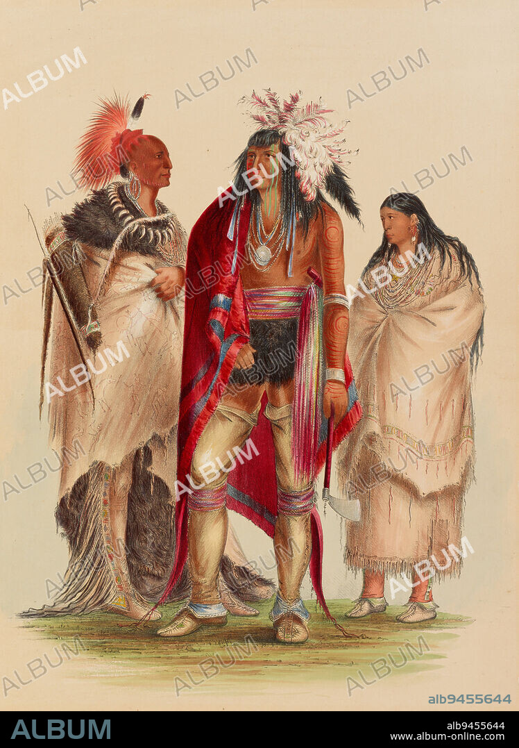 Group of North American Indians from Life, 1844, George Catlin; Printer: Day & Haghe, London, American, 1796 - 1872, 17 11/16 x 13 in. (44.93 x 33.02 cm) (image, sheet), Hand-colored lithograph, United States, 19th century.