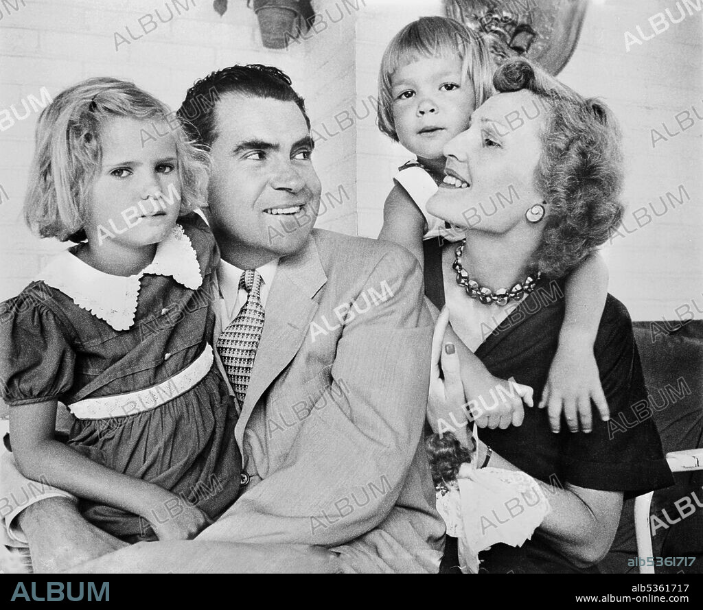 U.S. Senator and Mrs. Richard M. Nixon with daughters Tricia and Julie, Charlotte Brooks, LOOK Magazine Photograph Collection, July 1952.