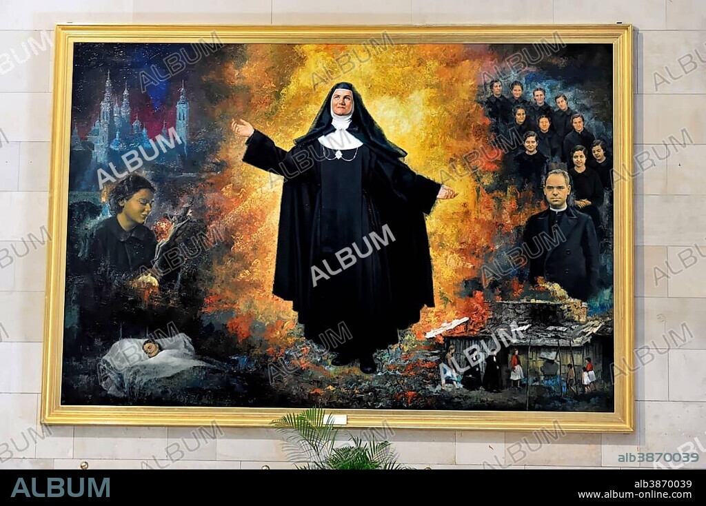 Painting "Obra Misionera de Jesús y Maria" by Beata Maria Pilar Izquierdo Albero, Catedral de Nuestra Señora de la Almudena, Santa María la Real de La Almudena, Almudena Cathedral, Madrid, Spain, Europe