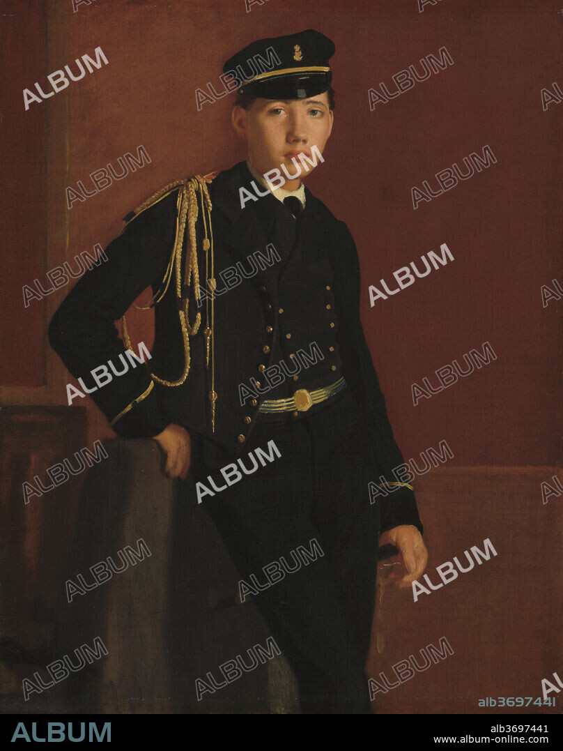 EDGAR DEGAS. Achille De Gas in the Uniform of a Cadet. Dated: 1856/1857. Dimensions: overall: 64.5 x 46.2 cm (25 3/8 x 18 3/16 in.)  framed: 93.3 x 82.5 cm (36 3/4 x 32 1/2 in.). Medium: oil on canvas.