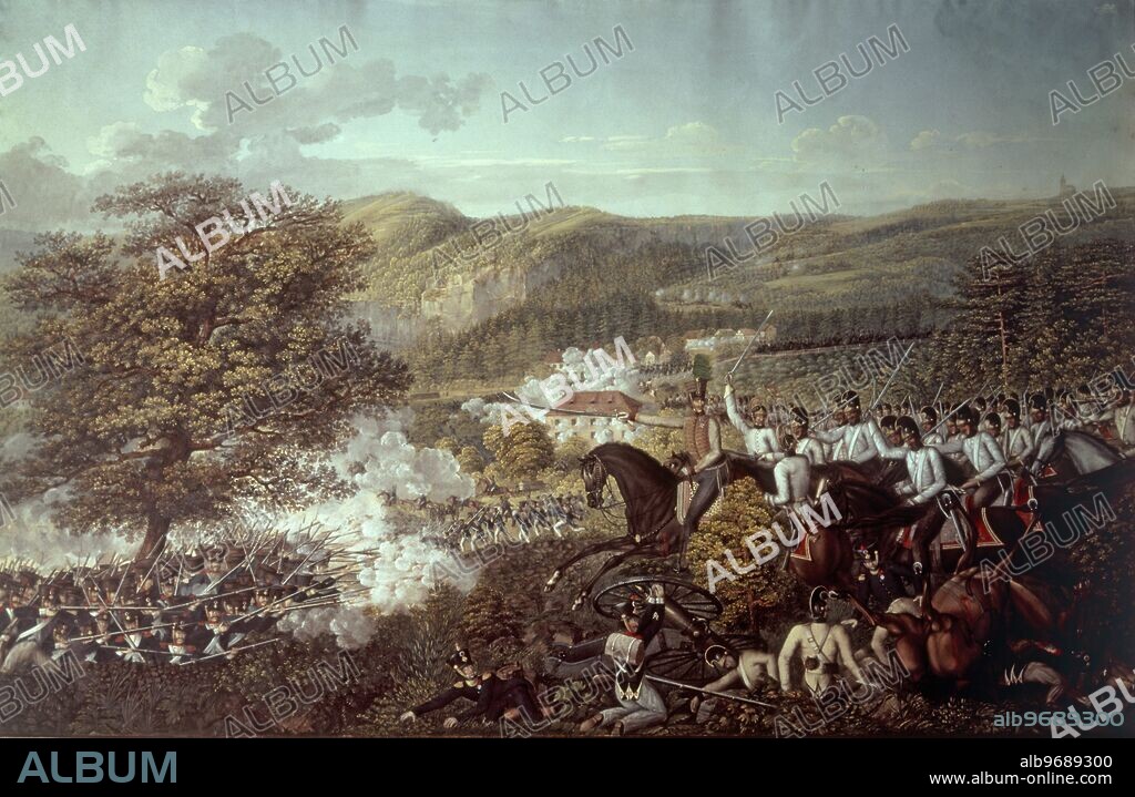The Cavalry Skirmish of Archduke Johann, the Dragoon at the Battle of Kulm, 29th-30th August 1813 (w/c on paper). Artist Austrian School, (19th century). Heeresgeschichtliches Museum, Vienna, Austria. ©TopFoto.