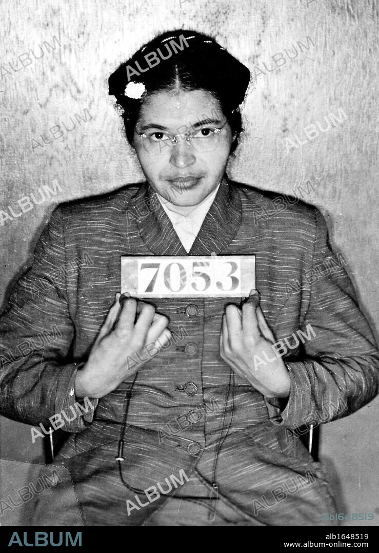 Rosa Louise McCauley Parks (1913-2005), American Civil Rights activist. Booking photo taken at the time of her arrest for refusing to give up her seat on a  Montgomery, Alabama,  bus to a white passenger on 1 December 1955.