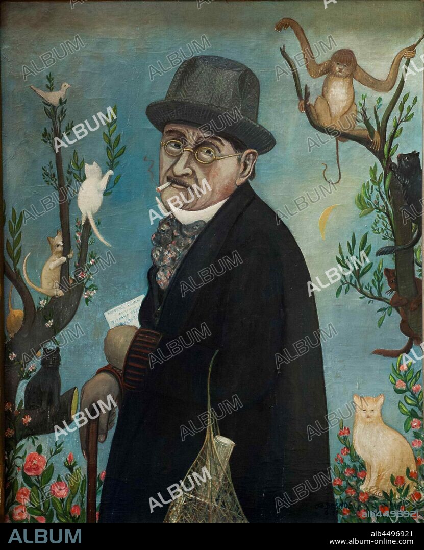 FERDINAND DESNOS. Portrait of Paul Léautaud and his cats.