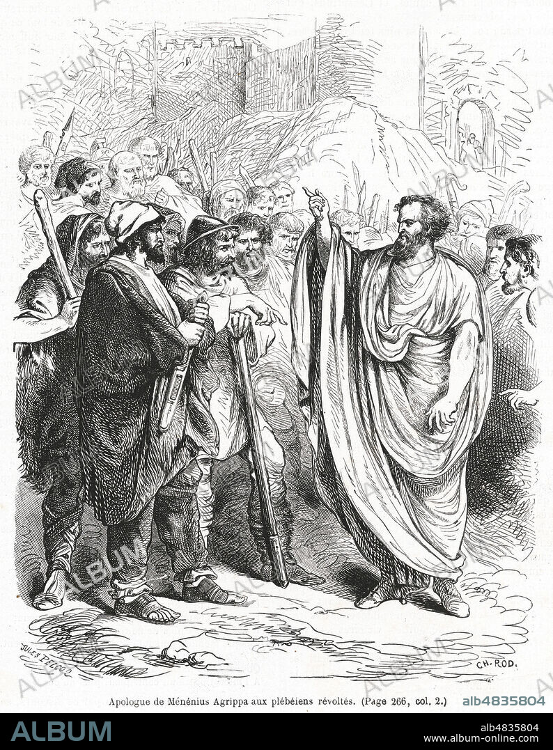 Les membres et l'estomac : Apologue de Menenius AGRIPPA aux plebeiens revoltes en-494. Illustration de Jules PELCOQ (1825-1887) pour La Semaine des Enfants du 27 janvier 1866. Credit : Collection Jonas/KHARBINE-TAPABOR.
