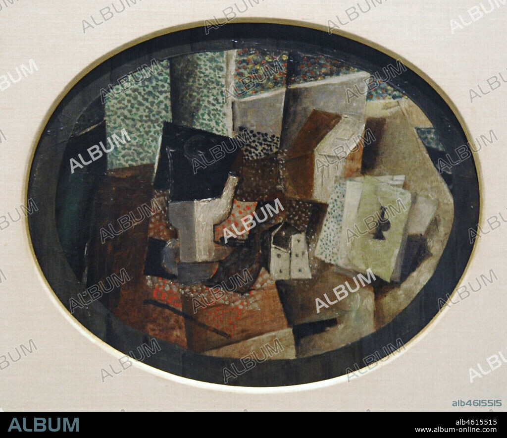Georges Braque (1882-1963). Artista francés. Cartes et dés (Naipes y dados), 1914. Oleo sobre lienzo, 35,5 x 44 cm. Museo Nacional Centro de Arte Reina Sofía. Madrid. España. (En depósito, Colección Telefónica).