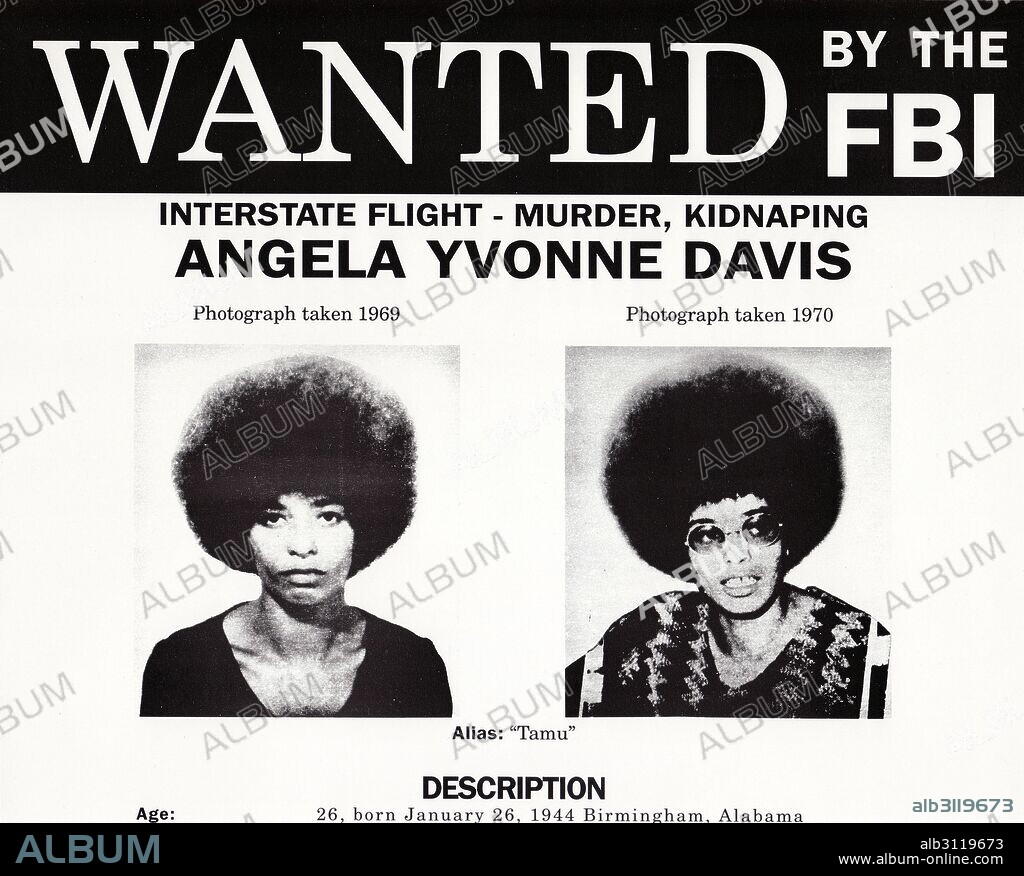 FBI Wanted poster for Angela Davis. Angela Yvonne Davis (born January 26, 1944) is an American political activist, scholar, and author. She emerged as a prominent counterculture activist and radical in the 1960s as a leader of the Communist Party USA, and had close relations with the Black Panther Party through her involvement in the Civil Rights Movement, although she was never a party member.