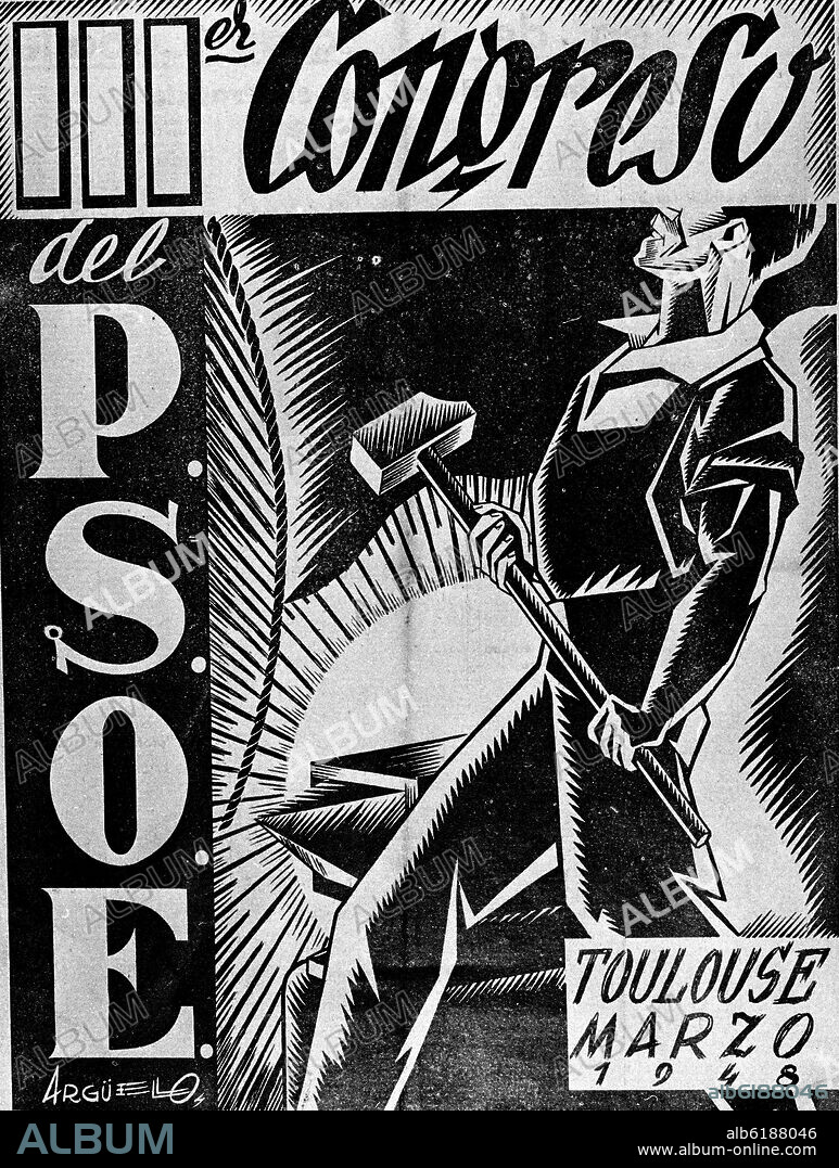CARTEL DEL III CONGRESO DEL PSOE EN TOULOUSE, MARZO 1948.