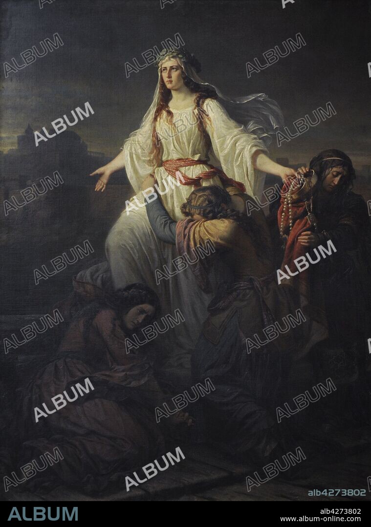 Maksymilian Piotrowski (1813-1875). Polish painter. Death of Princess Wanda, 1859. 19th Century Polish Art Gallery (Sukiennice Museum). National Museum of Krakow. Poland.