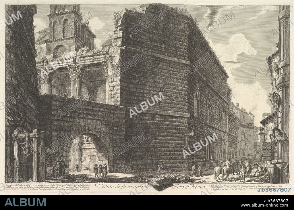 Veduta degli avanzi del Foro di Nerva, l'arcade et la muraille (The Forum of Augustus [erroneously called the Forum of Nerva]). Artist: Giovanni Battista Piranesi (Italian, Mogliano Veneto 1720-1778 Rome). Series/Portfolio: Vedute di Roma (Views of Rome). Date: 1757.