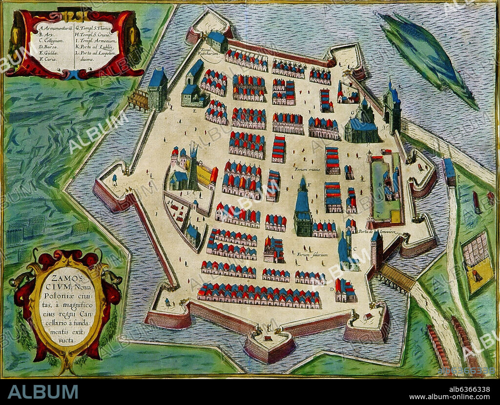 GEORG BRAUN 1541-1622 / FRANS HOGENBERG. CIVITATES ORBIS TERRARUM - ZAMOSC (POLONIA) - GRABADO - 1617.