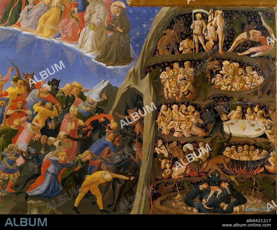 Fra Angelico, originally Fra Giovanni da Fiesole; 1387-1455. "The Last Judgement", c. 1431. Detail: damned, gates to hell and rings of hell. ON wood, 105 x 210 cm. Inv.Nr. 8505.