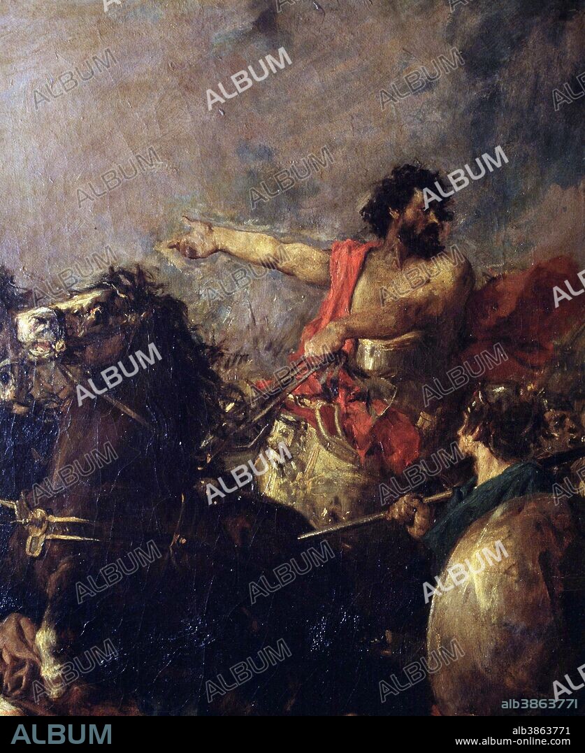 ANIBAL. GENERAL CARTAGINES . 247 - 183 AC. " ULTIMOS DIAS DE SAGUNTO " , DETALLE .. OLEO DE FRANCISCO DOMINGO MARQUES , 1869. PALACIO DE LA GENERALITAT . VALENCIA. SFGP / © KORPA.