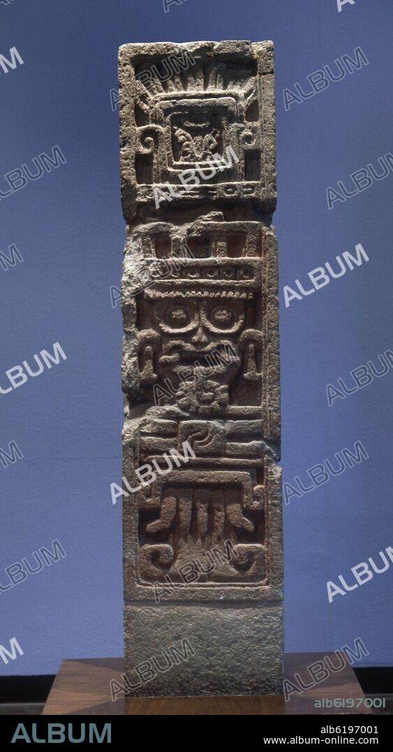 ESTELA CON LA CARA DEL DIOS TLALOC O DE LA LLUVIA - PIEDRA - XOCHICALCO MORELLOS - 159 cm - CLASICO TARDIO.