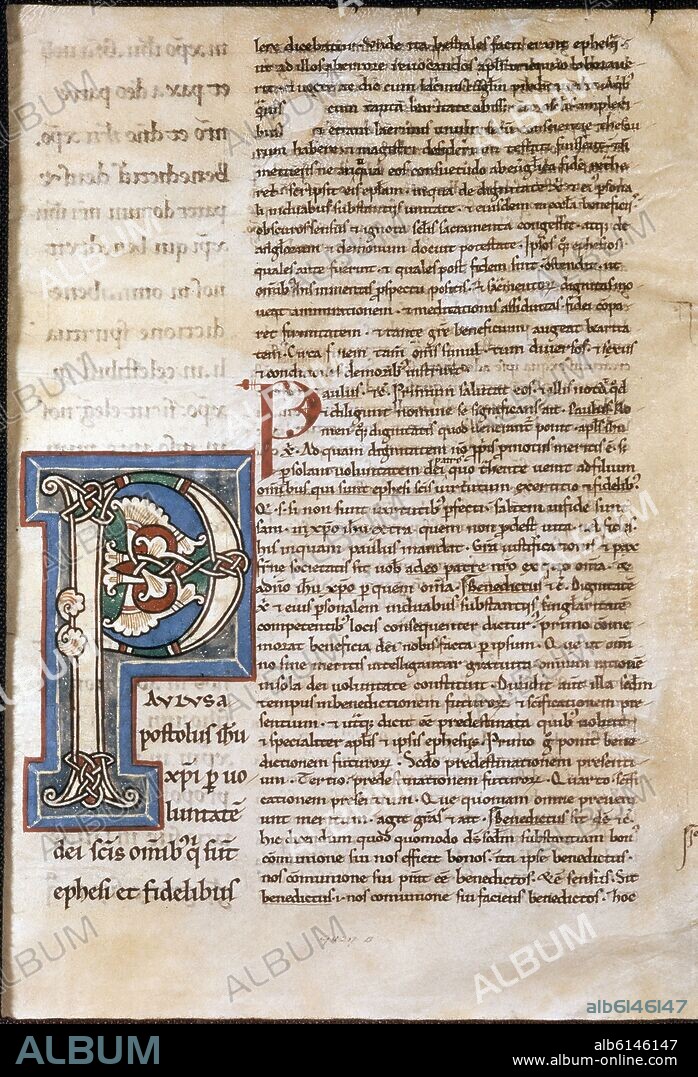 POREE GILBERT DE LA / PORRETANO GILBERTO. PAGINA DEL MANUSCRITO DE LAS EPISTOLAS DE SAN PABLO - 1140-1150 - PROCEDENTE DE POITIERS.