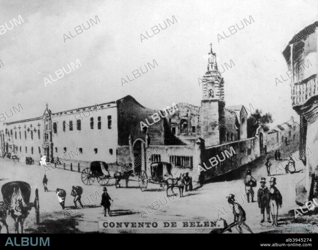 Church and convent of Belen. The massive Convent and Church located in Old Havana was begun in 1712 completed in 1718. Construction finances were seeded by a posthumous grant from Bishop Diego Evelino Hurtado de Compostela (1638-1704) of Santiago de Cuba with the balance of funds raised from alms. Originally the convent was run as a convalescent home and poor house.  Jesuits enlarged the Convent to its present size. Cigar card from the History of Cuba, Geografico Universal, Propaganda de los Cigarros Susini y La Corona, Tabacalera Cubana.