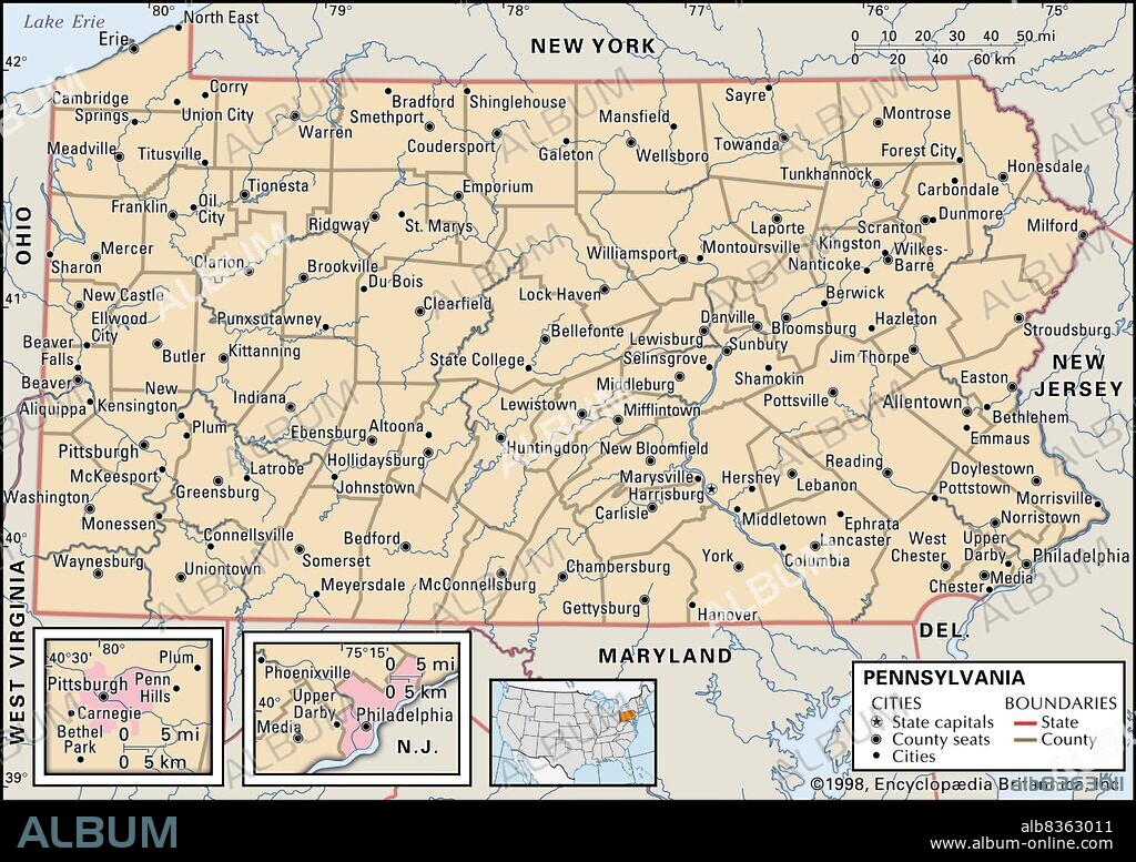 Political map of Pennsylvania.