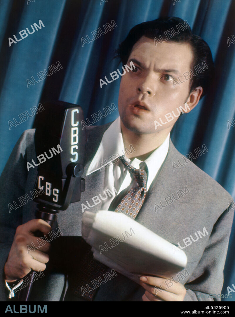 Orson Welles (1915-1985), American Actor, Director, Screenwriter and Producer, half-length Portrait with CBS Microphone, Harry Warnecke, Lee Elkins, 1939.