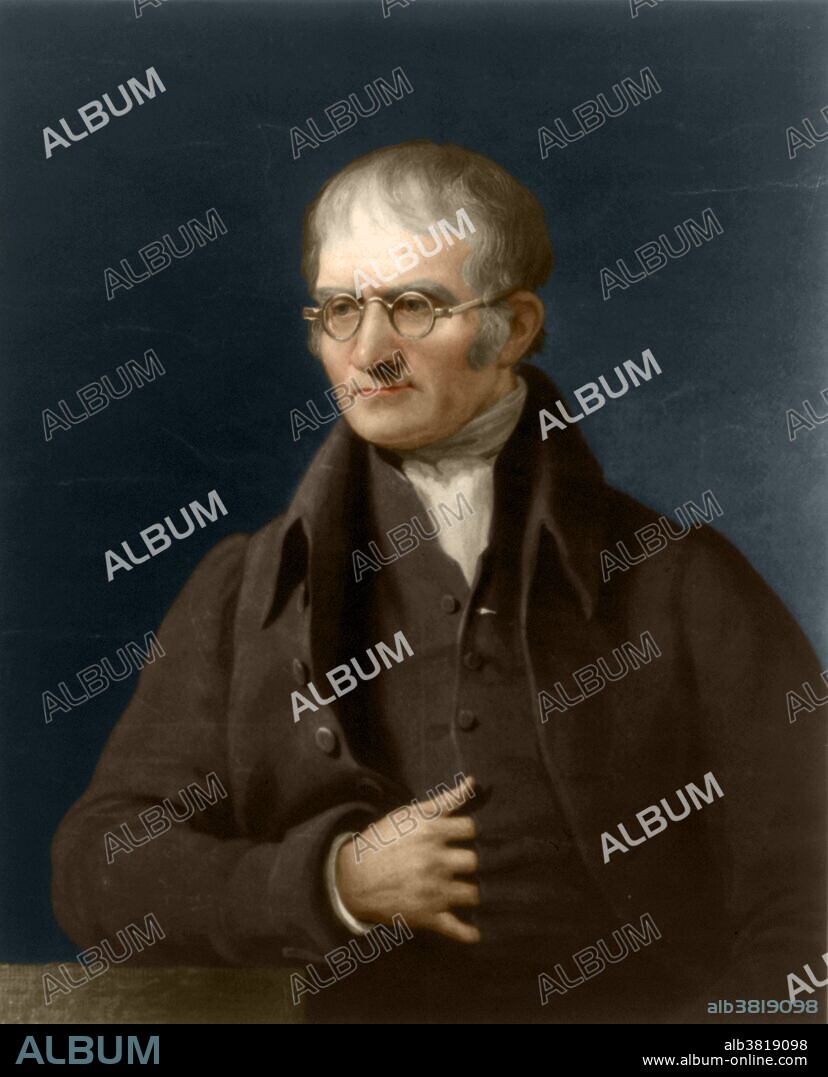 John Dalton (September 6, 1766 - July 27, 1844) was an English chemist, meteorologist and physicist. Though he is best known for his pioneering work in the development of modern atomic theory he began a meteorological diary in 1787 in which he entered more than 200,000 observations. In the early 1800's he began his life's work culminating in his atomic theory that consists of five main points; 1) elements are made of extremely small particles called atoms, 2) atoms of a given element are identical in size, mass, and other properties, thus atoms of different elements differ in size, mass, and other properties, 3) atoms cannot be subdivided, created, or destroyed, 4) atoms of different elements combine in simple whole-number ratios to form chemical compounds, and 5) in chemical reactions, atoms are combined, separated, or rearranged. Dalton used his own symbols to visually represent the atomic structure of compounds. Many of the first compounds listed in the New System of Chemical Philosophy correspond to modern views, although many others do not. He died in 1844 at the age of 77.