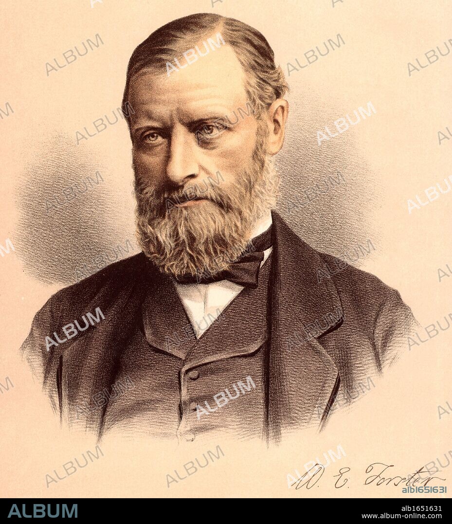 William Edward Forster (1818-1886) English Liberal politician: Elementary Education Act (1870) Chief secretary for Ireland (1880) Married the daughter of Dr Arnold of Rugby school. Brother-in-law of the poet Matthew Arnold. From "The National Portrait Gallery" (London, c1880). Tinted lithograph. (Photo by: Universal History Archive/UIG via Getty Images).
