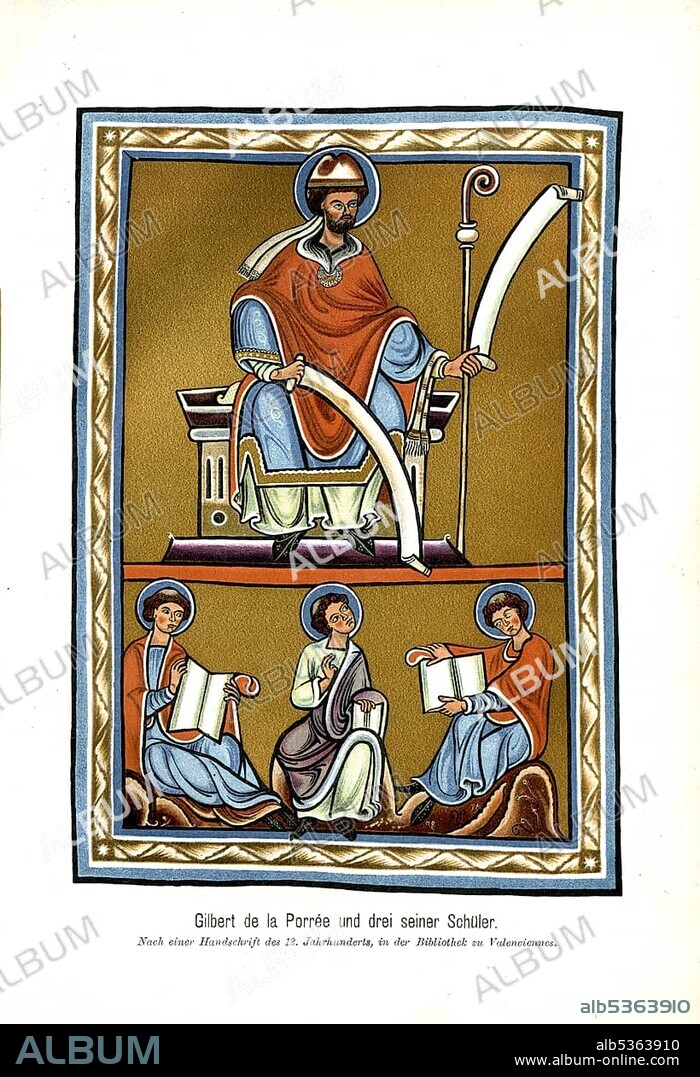 Gilbert of Poitiers and three of his pupils, based on a manuscript of the 12th century, in the library of Valenciennes, France