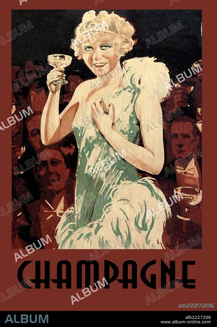 Affiche de CHAMPAGNE, 1928, réalisé par ALFRED HITCHCOCK. Copyright BIP.