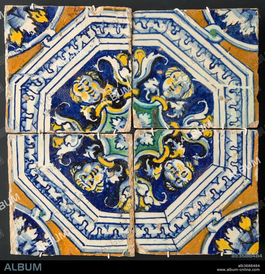 FRANCISCO NICULOSO PISANO. Niculoso Francisco Pisano / "Cuatro azulejos de serie", 1503-1929, Cerámica (Terracota pintada), 26 x 26 cm.
