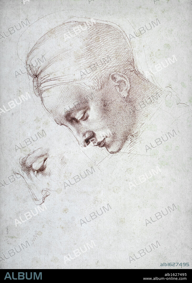 MIGUEL ANGEL. A Woman Michelangelo Buonarroti (1475-1564 Italian) Drawing Galleria degli Uffizi, Florence, Italy.