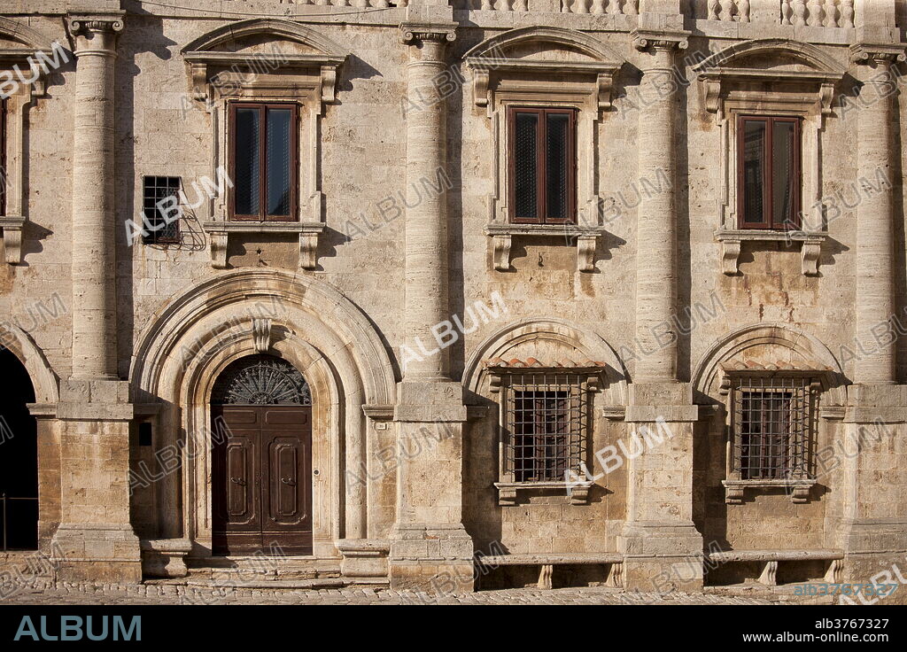 Palazzo de Nobili Tarugi, Palace of the Tarugi Nobles, in Piazza Grande in Montepulciano, Val D'Orcia, Tuscany, Italy.