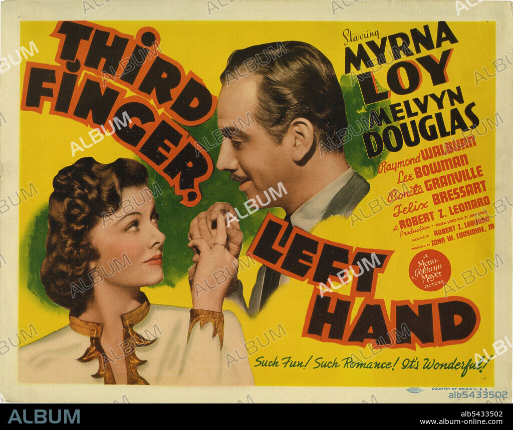 MELVYN DOUGLAS and MYRNA LOY in THIRD FINGER, LEFT HAND, 1940, directed by ROBERT Z. LEONARD. Copyright M.G.M.
