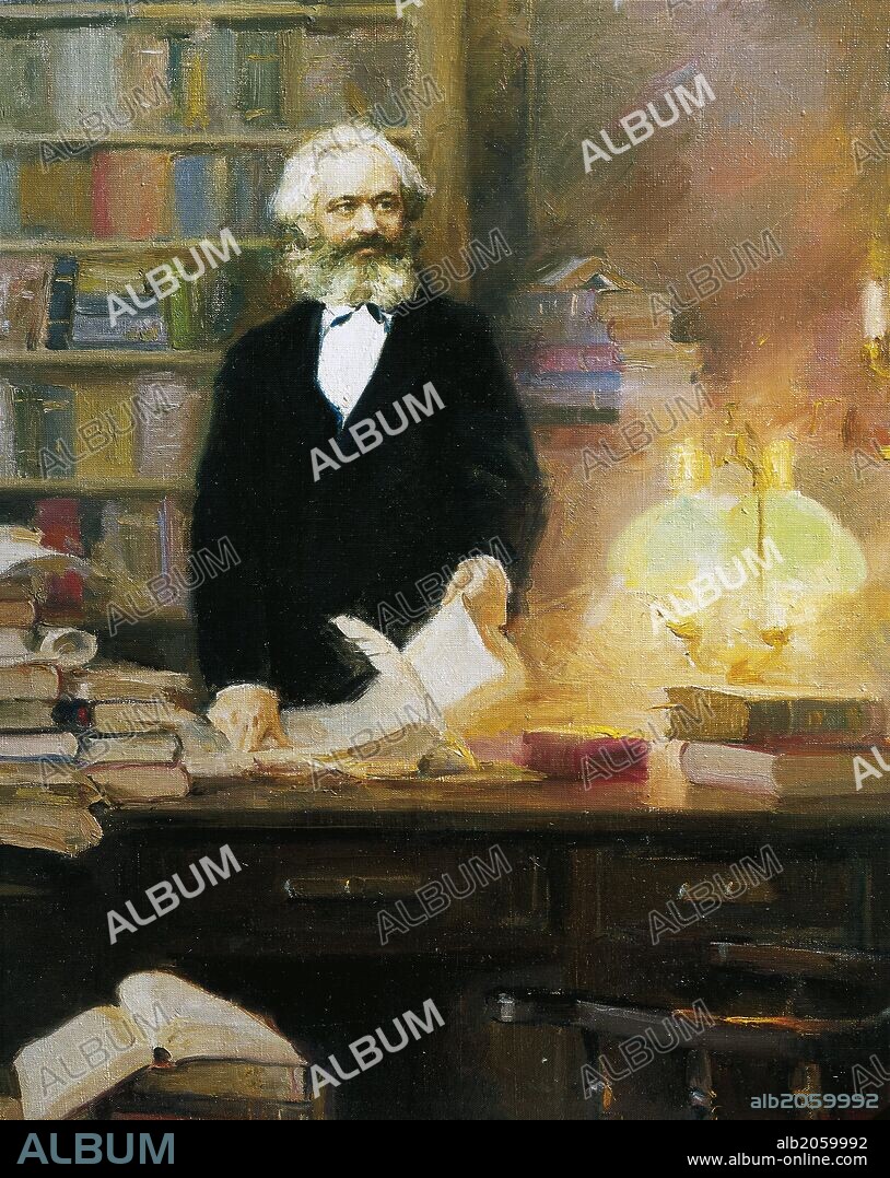 Karl Marx in his studio, 1875, painting by Zhang Wun.