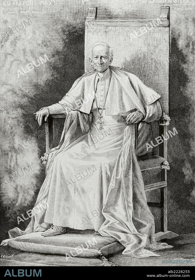 FORTUNE LOUIS MEAULLE. Leo XIII (1810-1903). Italian Pope (1878-1903), named Vincenzo Gioacchino Pecci. Engraving in The Spanish and American Illustration, 1892.