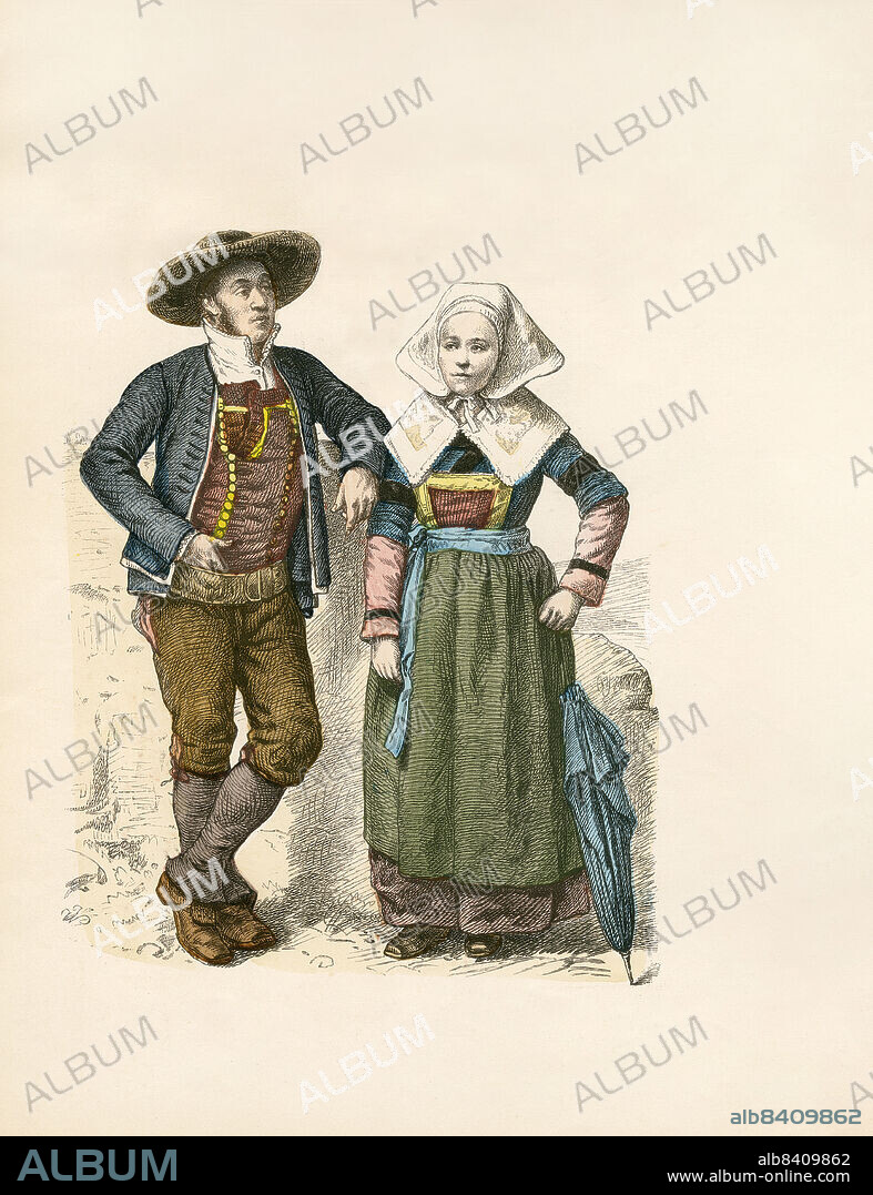 French Folk Dress, Brittany, late 19th Century, Illustration, The History of Costume, Braun & Schneider, Munich, Germany, 1861-1880.