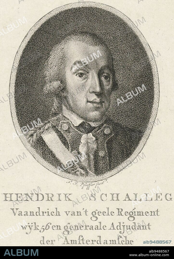 Portrait of Hendrik Schalleg, François Joseph Pfeiffer (I), 1787, print maker: François Joseph Pfeiffer (I), (mentioned on object), Amsterdam, 1787, paper, etching, h 235 mm - w 172 mm.