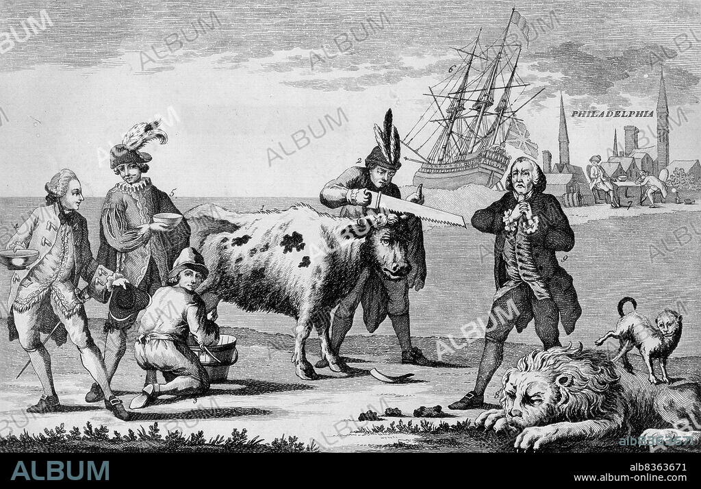 Political cartoon during the American Revolution.