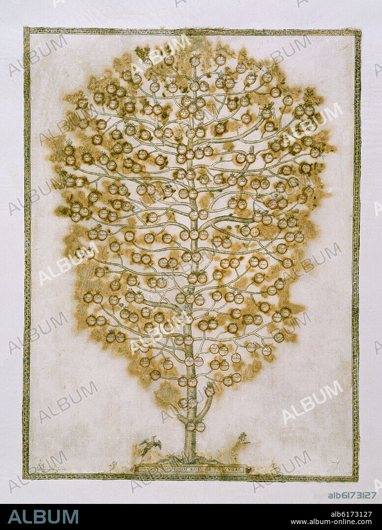 DIEGO DE ASTOR. GENEALOGIA DE LOS REYES DE PORTUGAL - PRIMER TERCIO DEL SIGLO XVI - PAPEL/LIENZO.