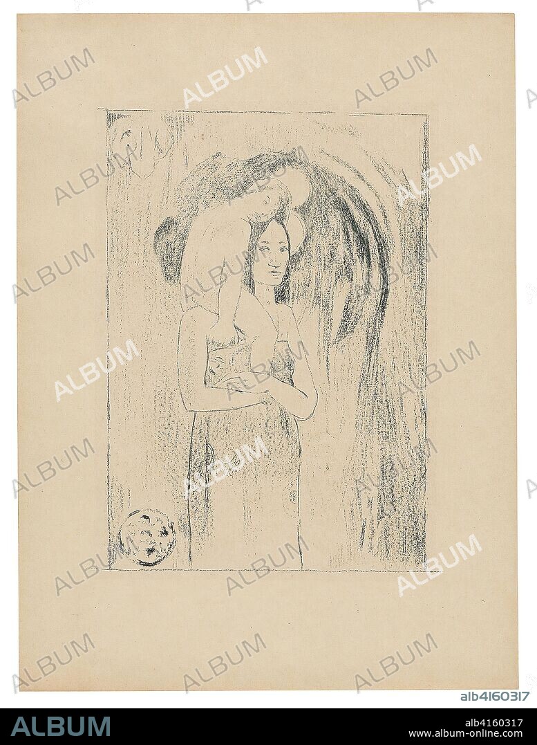 Ia orana Maria (Hail Mary). Paul Gauguin; French, 1848-1903. Date: 1894-1895. Dimensions: 380 × 282 mm. Transfer zincograph on coarse-grained transfer paper, in dark-blue ink on thin ivory wove paper (an imitation Japanese vellum). Origin: France.