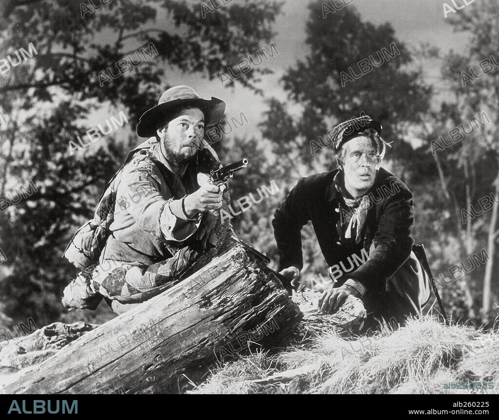 GEORGE PEPPARD and RUSS TAMBLYN in HOW THE WEST WAS WON, 1962, directed by GEORGE MARSHALL, HENRY HATHAWAY, JOHN FORD and RICHARD THORPE. Copyright M.G.M/CINERAMA.