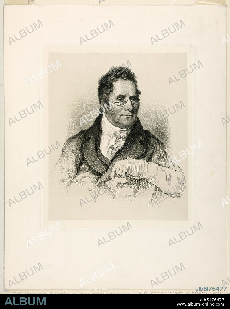 Portrait of James Hogg, William Nicholson, British, 1781 - 1844, Etching on paper, Half-length portrait of the Scottish poet, James Hogg (1770-1835), known as 'The Ettrick Shepherd,' shown seated facing frontally, his gaze directed to the right. His left elbow rests on the back of the chair., England, 1817, Print, Print.