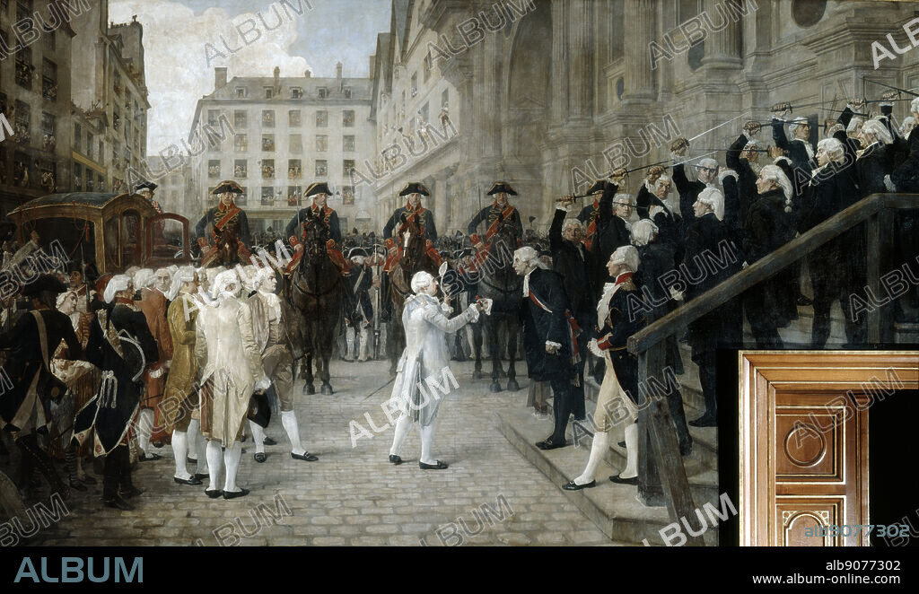 Louis XVI received by Jean Bailly, Mayor of Paris, 17 July 1789', 3 days after fall of the Bastille Oil on canvas. Jean-Paul Laurens 1838-1921, French Academic painter. Bailly, astronomer, revolutionary, and first Mayor of Paris.