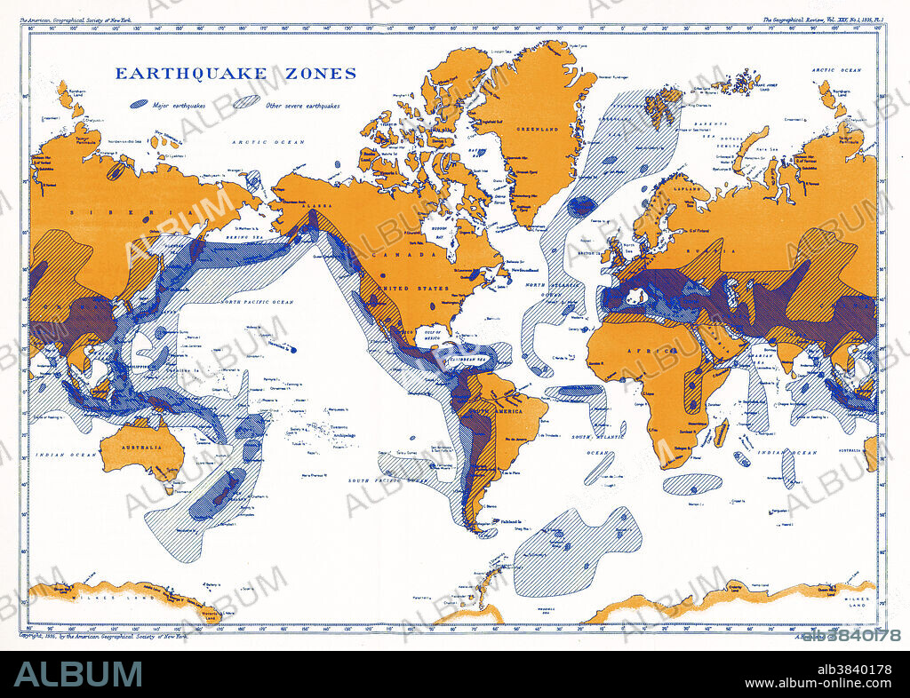 A map showing earthquake zones. This world seismicity map clearly shows the correlation of the Pacific Ring of Fire with earthquake epicentres, the Alpine-Himalayan Belt, and the coincidence of major portions of the mid-ocean ridge system with areas of seismicity.