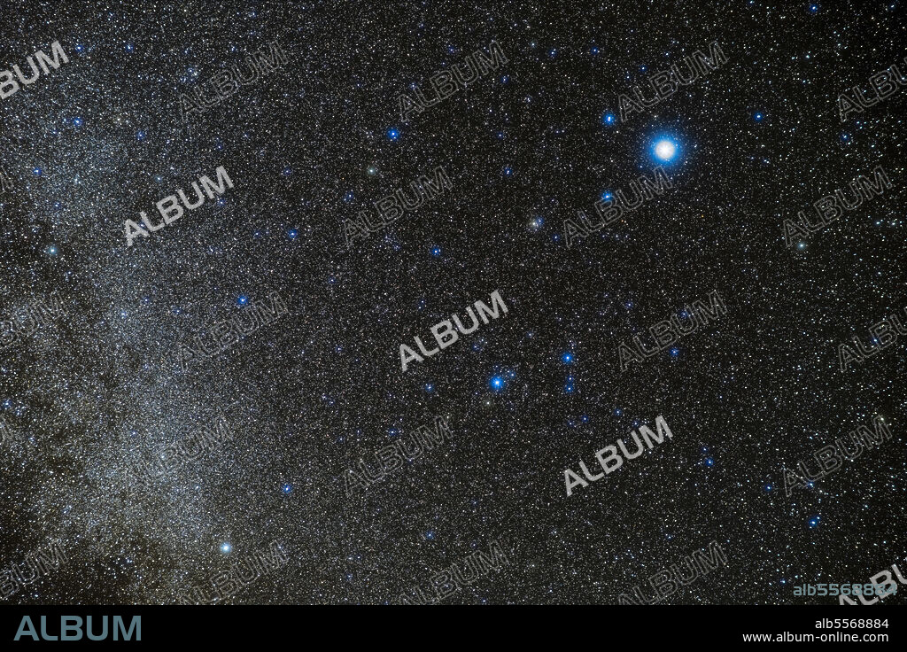 The constellation of Lyra the Harp just off the Milky Way. Vega is the bright star at top right. Albireo in Cygnus is at bottom left.