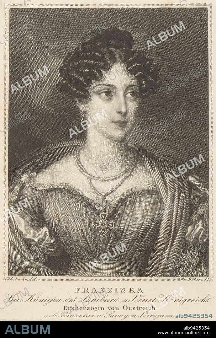 Portrait of Maria Elisabeth von Savoyen-Carignan, print maker: Franz Xaver Stöber, (mentioned on object), intermediary draughtsman: Johann Nepomuk Ender, (mentioned on object), Vienna, 1820 - 1858, paper, engraving, etching, h 113 mm - w 80 mm.