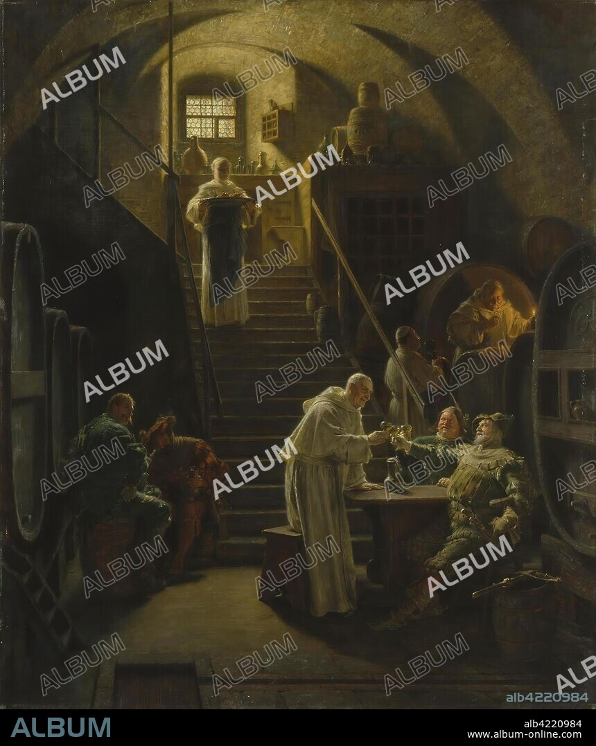 EDUARD VON GRüTZNER. 'Visiting Monks'. Germany, 1903. Dimensions: 100,5x89,5 cm.