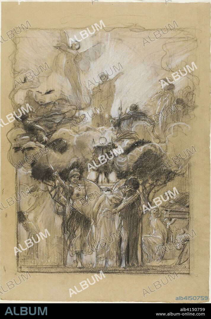ADOLF HIRÉMY-HIRSCHL. Group Composition from Fantasia Enchained. Adolf Hiremy-Hirschl; Hungarian, 1860-1933. Date: 1873-1875. Dimensions: 478 x 334 mm. Charcoal and white chalk, with stumping, on tan wove paper. Origin: Hungary.
