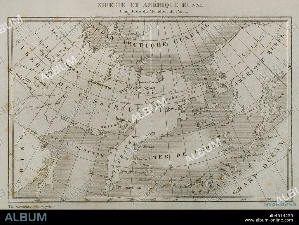 Siberia y América rusa. Mapa por Th. Duvotenay. Historia de Rusia por Chopin. Panorama Universal, edición española de 1839.