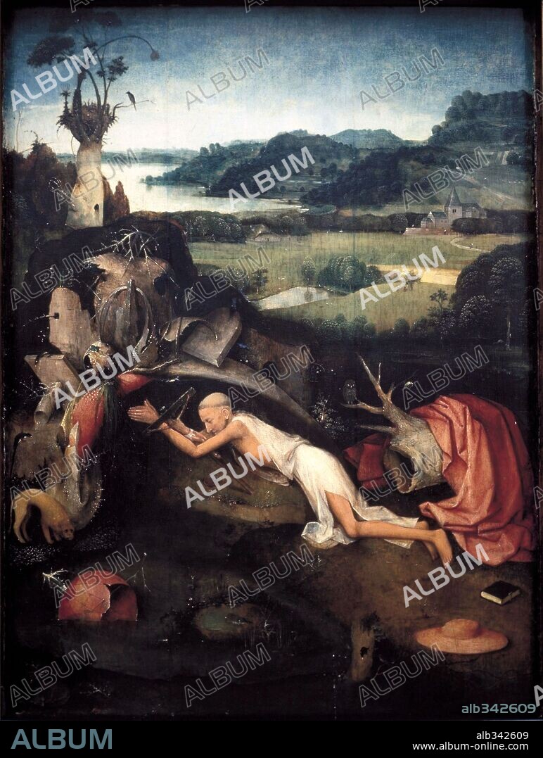 HIERONYMUS BOSCH. El Bosco / 'San Jerónimo en oración', 1505, Óleo sobre tabla, 80 x 60 cm.