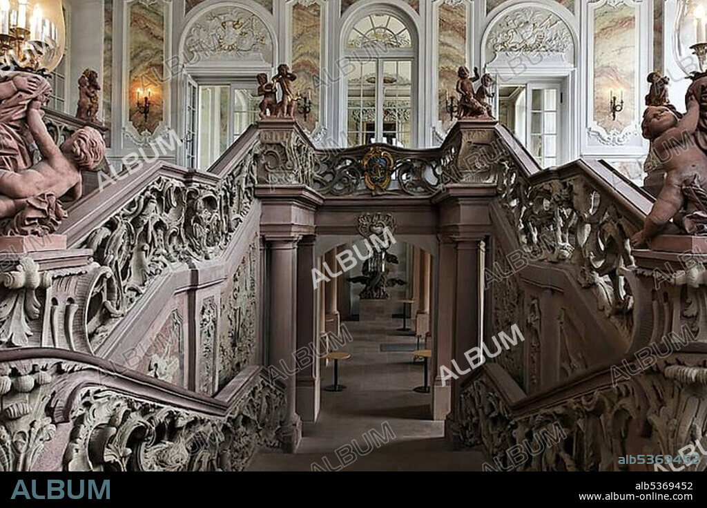 Palace of the prince elector, rococo staircase, Trier, Rhineland-Palatinate, Germany, Europe.