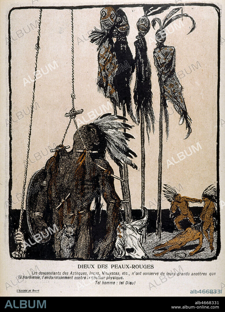 FRANTISEK KUPKA. 'Dieu des peaux rouges'. Illustration publiee dans L'Assiette au Beurre du 7 mai 1905 sur le theme des religions par F. KUPKA (1871-1954)(ADAGP). Credit : Collection KHARBINE-TAPABOR.